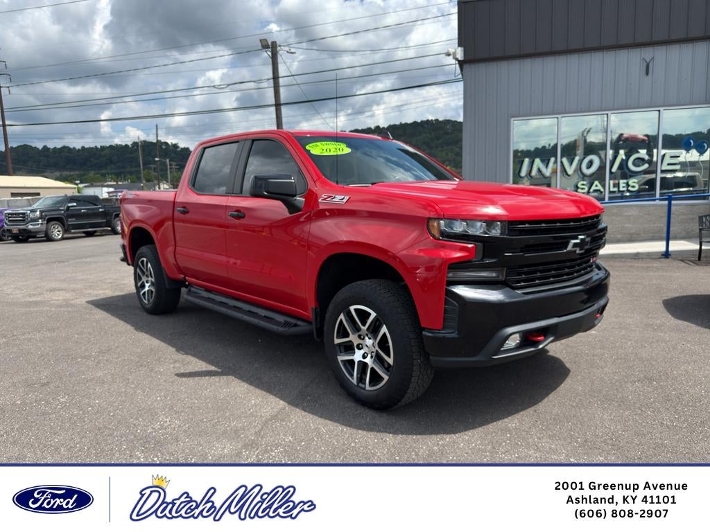 2020 Chevrolet Silverado LT Trail Boss in Red Hot — front three-quarter view