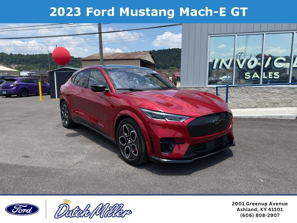 2023 Ford Mustang Mach-E GT in Rapid Red Metallic Tinted Clearcoat — front three-quarter view